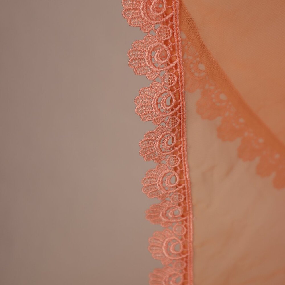 🌺 Vtg Apricot Peach Long Chiffon Lace Caftan Dress Nightgown Lounger Hostess L - Picture 5 of 8